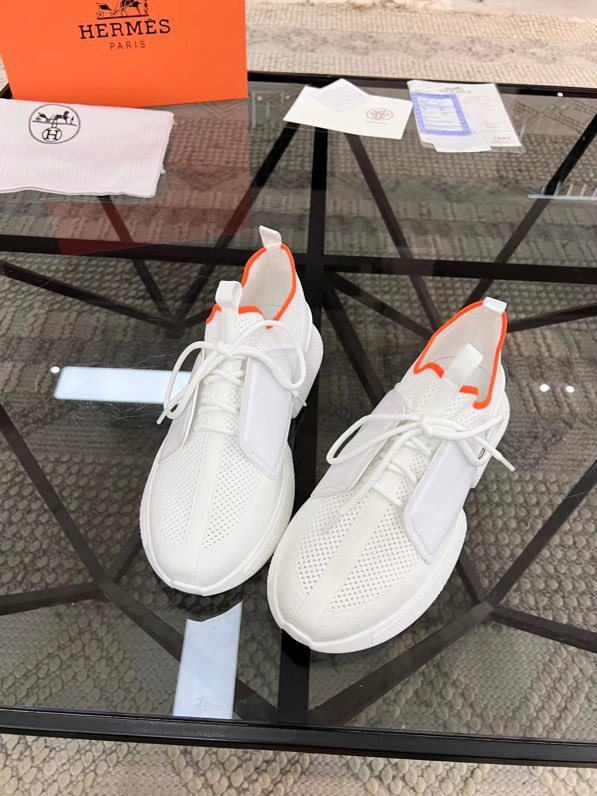 Hermès Men's White Orange Knit Sneakers