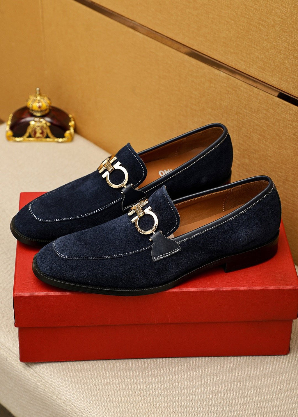 Ferragamo Navy Blue Hardware Loafers