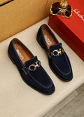 Ferragamo Navy Blue Hardware Loafers