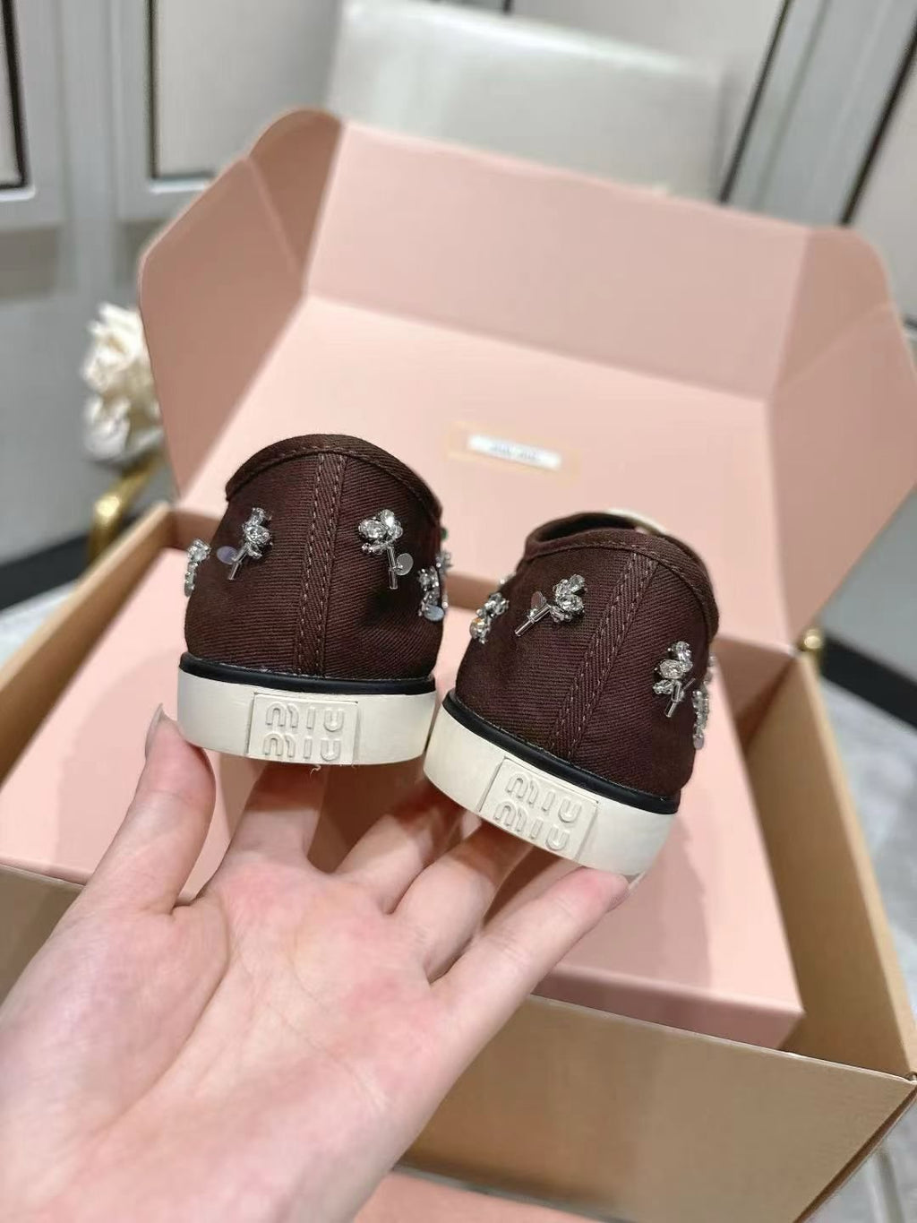 Miu Miu Floral Rhinestone Canvas Sneakers