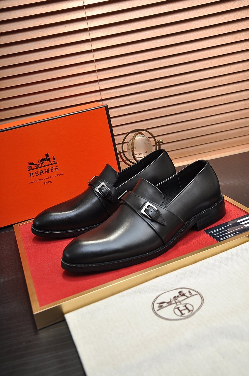 Hermès Men's Black Buckle Loafers
