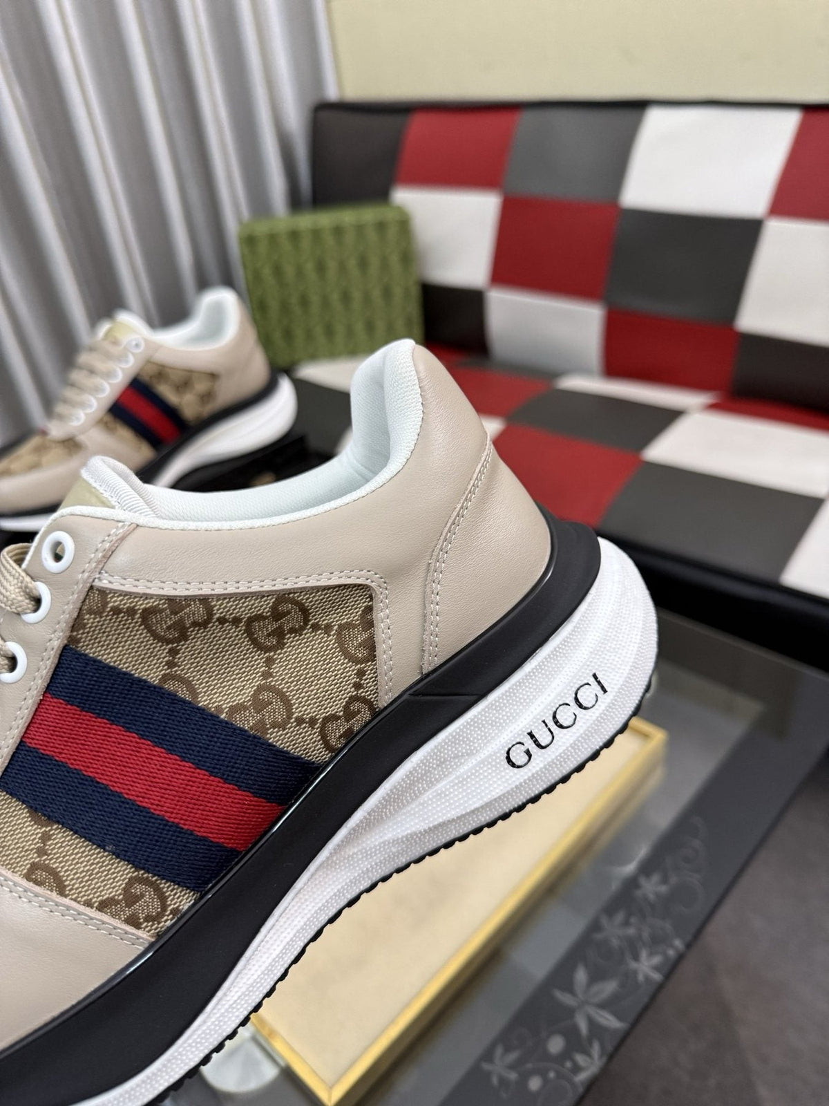 Gucci Men's Monogram Stripe Low-Top Sneakers