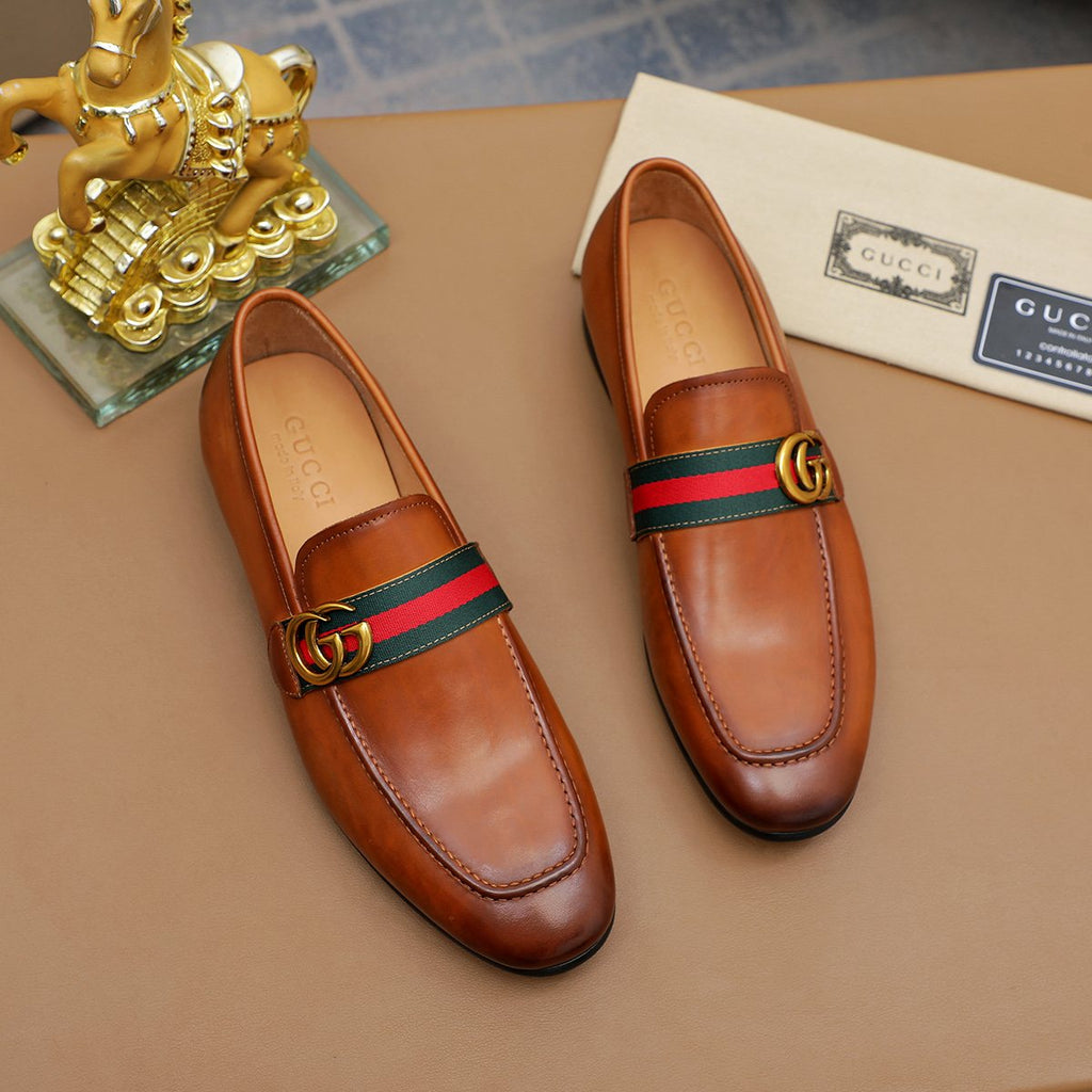 Gucci Striped-Strap Apron-Toe Loafers