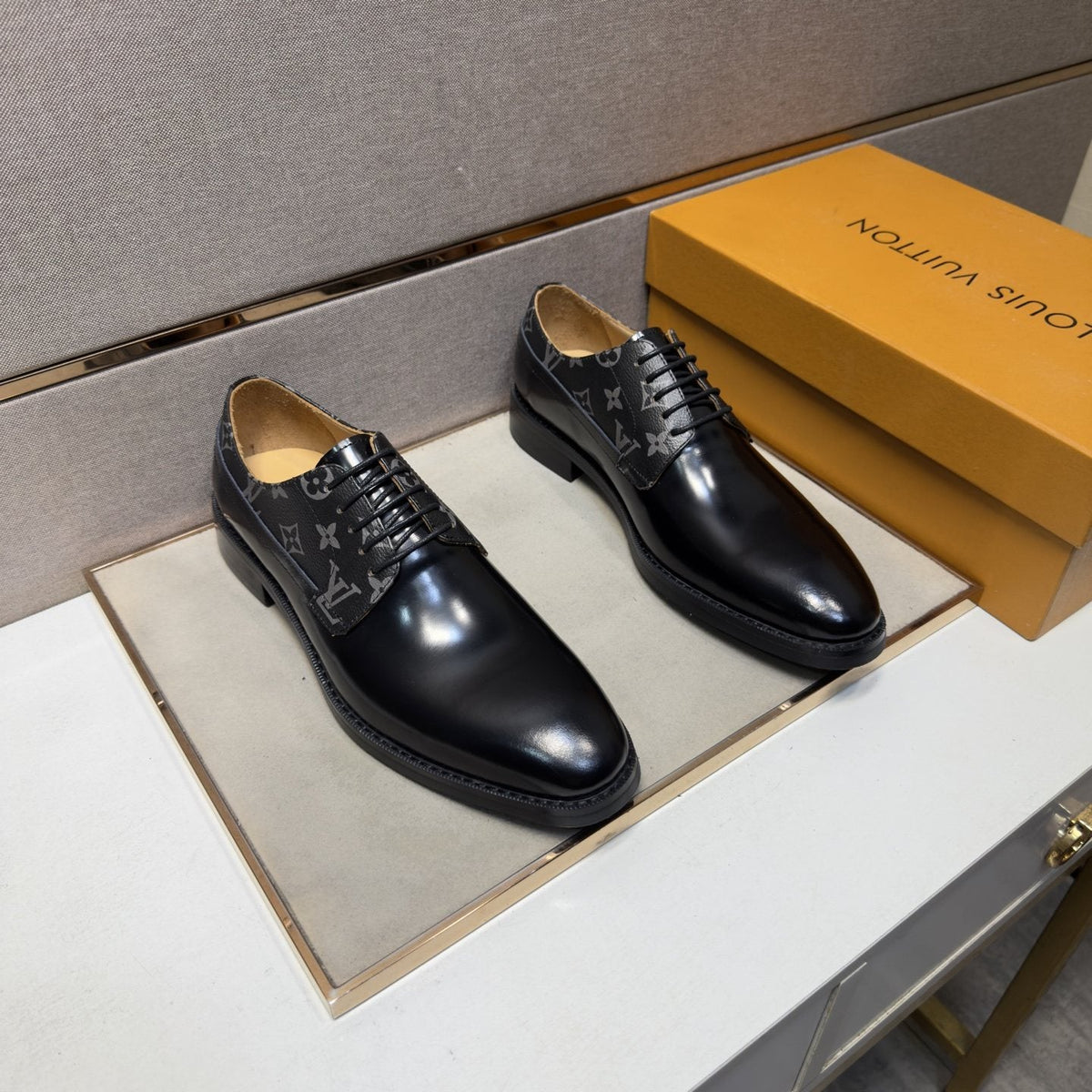 Louis Vuitton Patterned-Panel Lace-Up Dress Shoes