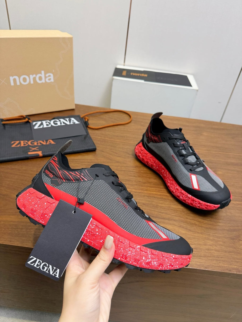 Zegna Black Contrast Lace-Up Athletic Shoes