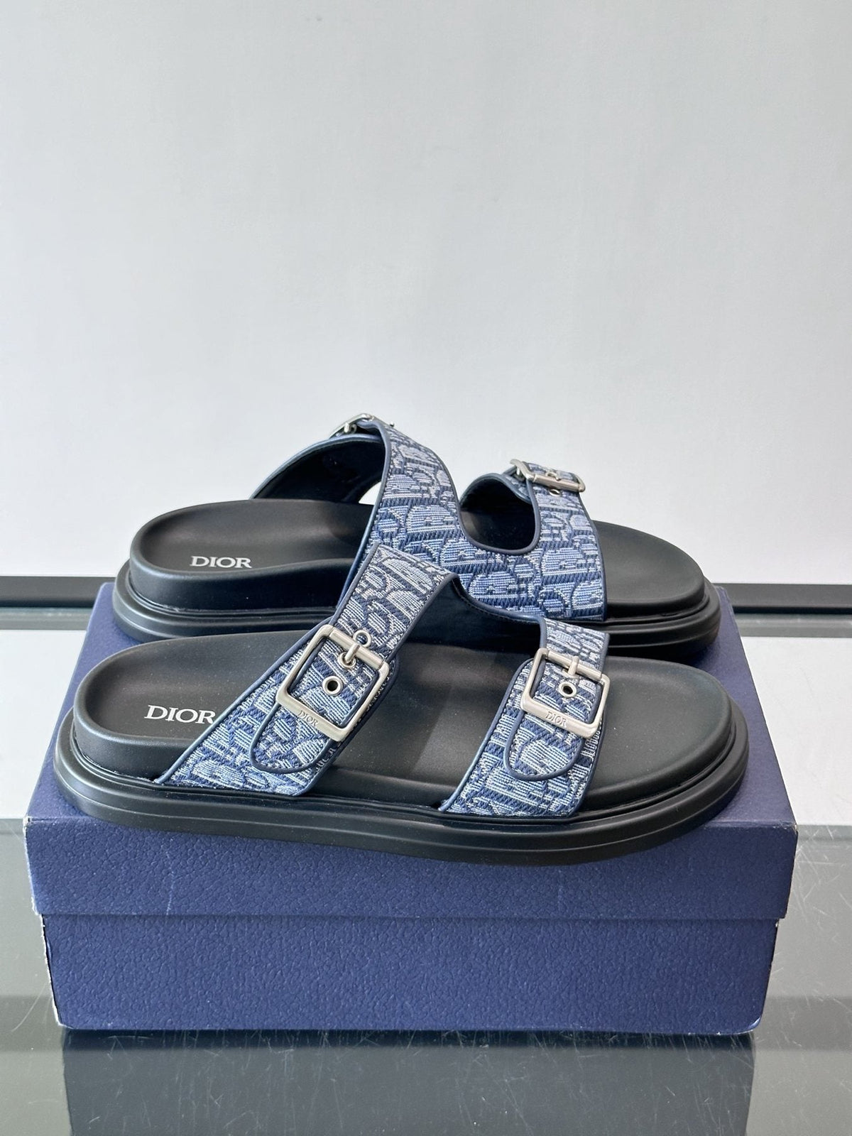 Dior Aqua Two-Strap Slide Sandals