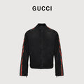 Gucci Red Green Web Stripe Moto Denim Jacket Black