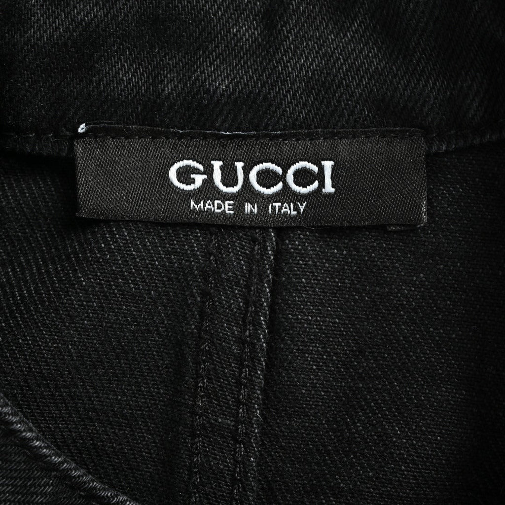 Gucci Red Green Web Stripe Moto Denim Jacket Black