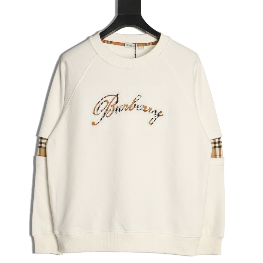 Burberry 26FW Signature Embroidered Check-Panel Crewneck Sweatshirt