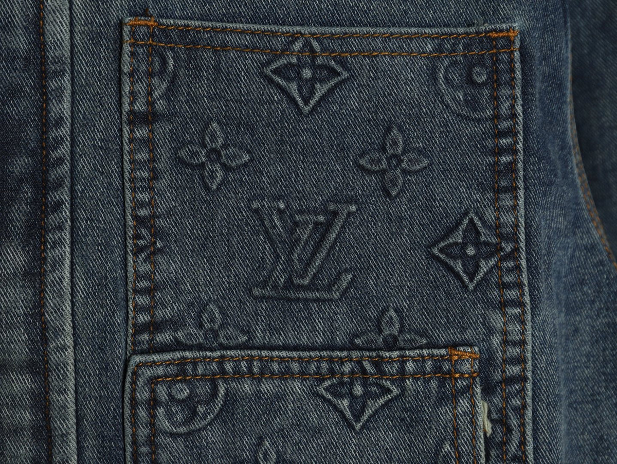 Louis Vuitton Monogram-Style Front-Panel Denim Jacket - Charcoal