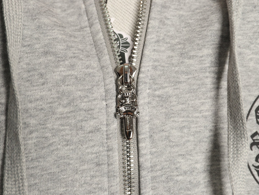 Chrome Hearts Horseshoe and Gothic-Lettering Zip Hoodie - Light Gray