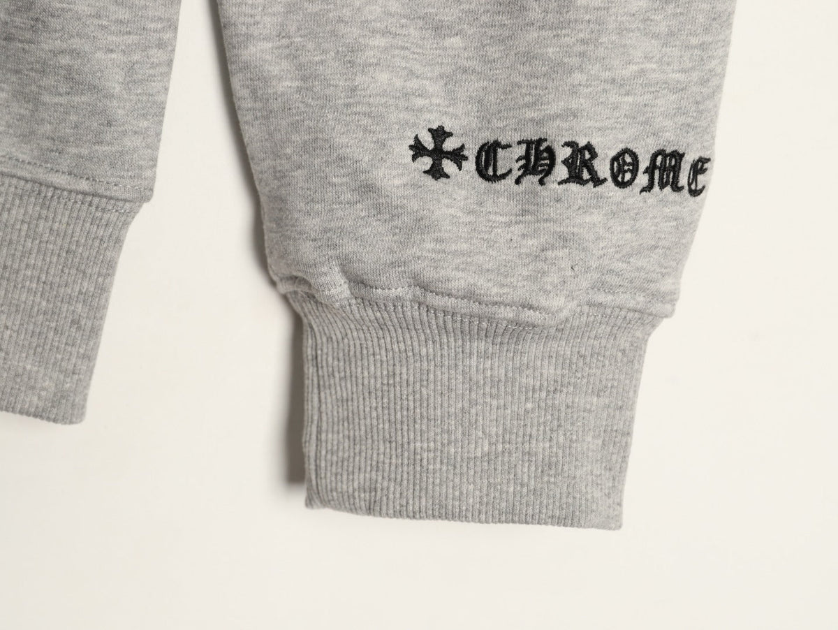 Chrome Hearts Horseshoe and Gothic-Lettering Zip Hoodie - Light Gray