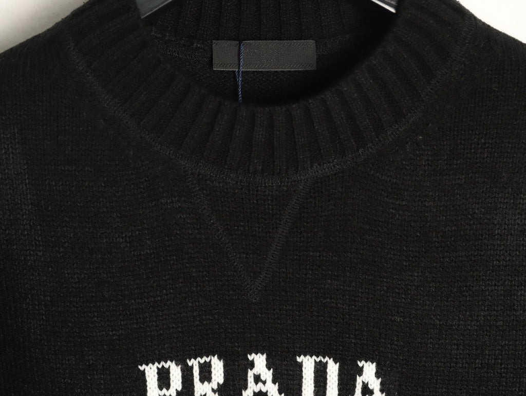 Prada Milano Logo Crewneck Knit Sweater - Black
